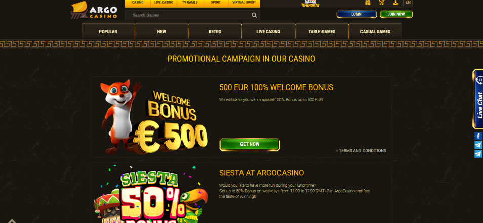 Главная страница ArgoCasino